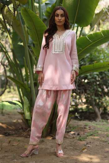Nazar By Indu Pink Designer Tunic & Pant Set 