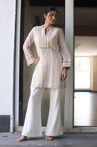 Nazar By Indu Beige Striped Kurta & Pant Set 
