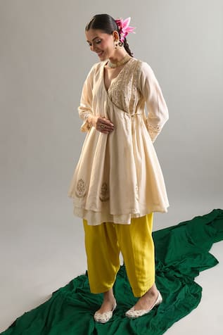 Anantaa By Roohi X AZA Cream Embroidered Anarkali & Yellow Salwar 
