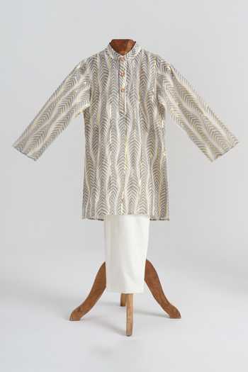 MINIME ORGANICS Designer Grey Cotton Kurta & Pyjama Set 