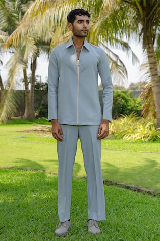 Hilo Design Linear Luxe Light Blue Shacket 