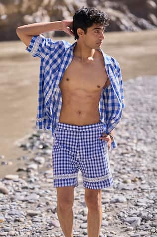 Dash And Dot Madras Embroidered Shorts 