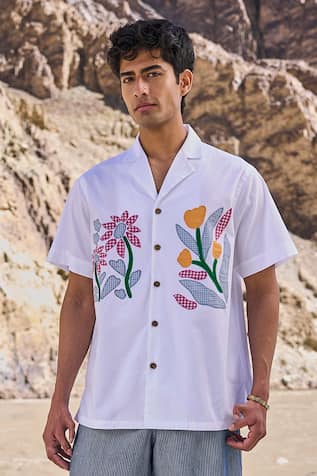 Dash And Dot Patchwork Notch Collar Shirt 