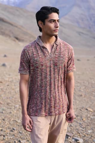 Dash And Dot Jacquard Rib Polo Tshirt 