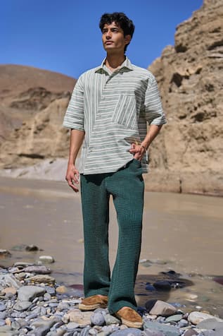 Dash And Dot Washed Textured Green Pant 