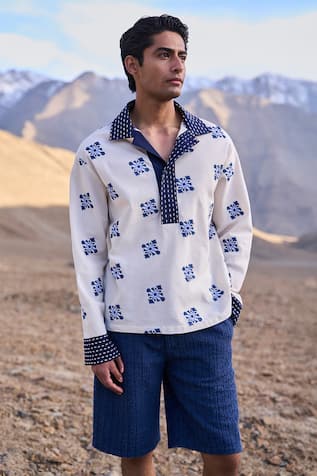 Dash And Dot Kantha Stitch Ikat Shirt 