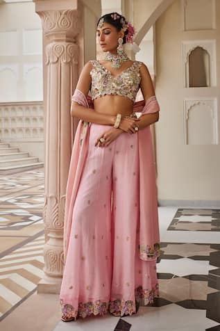 Nea By Nikita Tiwari Metallic Blush Pink Pants Set 