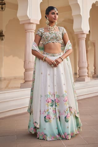 Nea By Nikita Tiwari Metallic Sea Green Lehenga Set 