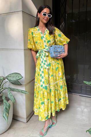 Surabhi Arya Lemon Yellow Muslin Dress With Belt 