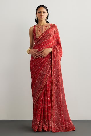 RI.Ritu Kumar Brocade Jamawar Red Saree Set 