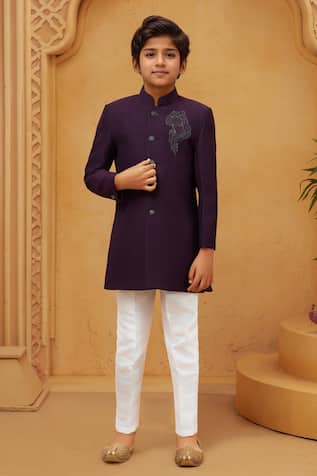 Wine Sherwani with White Pant Set 