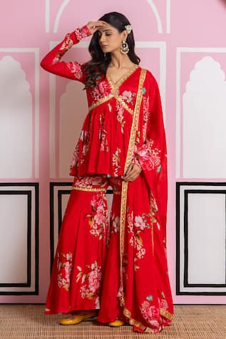 Yuvraani Jaipur Floral Chinnon Chiffon Sharara Set 