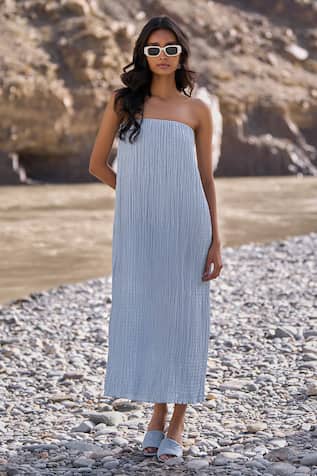 Dash And Dot Sky Blue Crushed Crinkled Midi Dress 