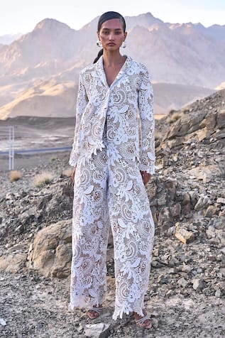 Dash And Dot Scalloped Lace Blazer & Pant Set 