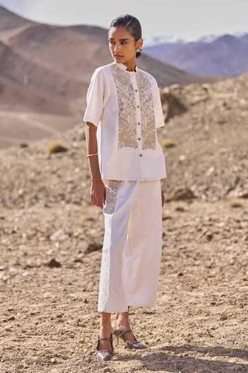 Dash And Dot Gara Stitch Ivory Pant Set 