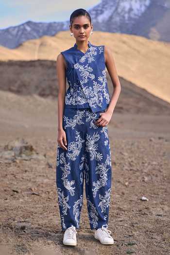 Dash And Dot Indigo Embroidered Waistcoat Set 
