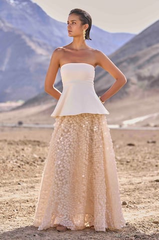 Dash And Dot Ivory Peplum Top & Floral Sequin Skirt 