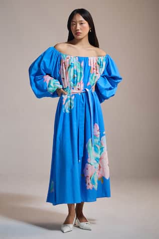 THE IASO Blue Lotus Bardot Dress 