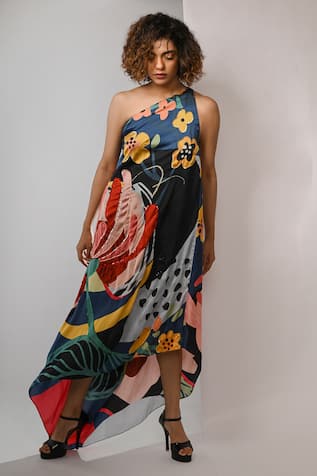 Rimi Nayak Abstract Floral Printed Hankerchief Dress 