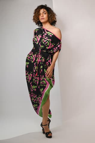 Rimi Nayak Bougainvillea Printed Draped Dress 