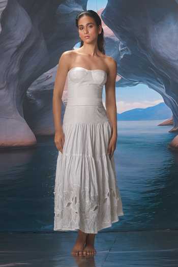 Amrta By Guneet Kondal White Cutwork Midi Dress 