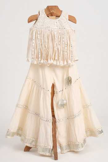 MINIME ORGANICS Cream Faux Mirror Embroidered Sharara Set 