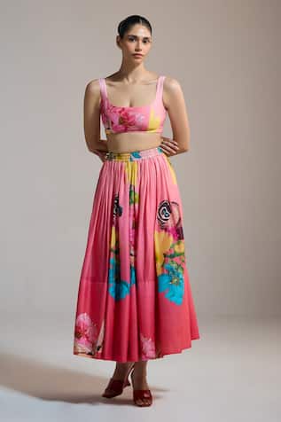 The Iaso Sunset Hibiscus Maxi Skirt 