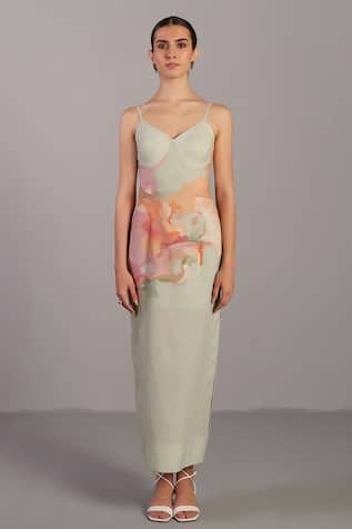 Clos Designer Soft Pink & Pastel Green Dress 