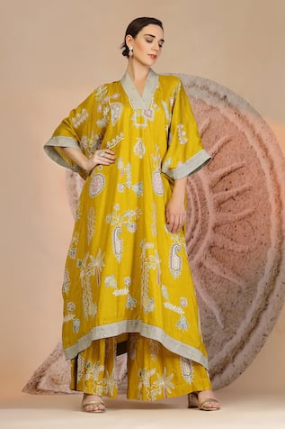 Soniya G Mustard Yellow Kaftan & Wide Legged Pant Set 