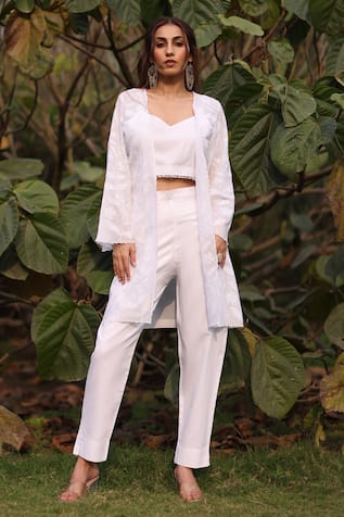 Nazar By Indu White Cotton Organza Designer Set 