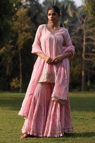 Nazar By Indu Pink Cotton Designer Angrakha Set 