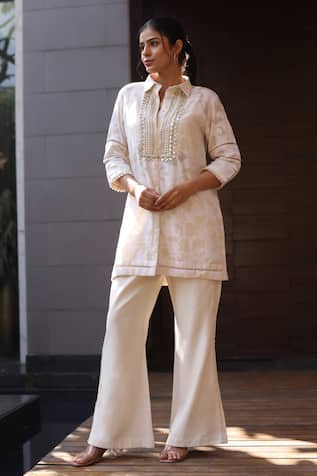 Nazar By Indu Ivory Cotton Jacard 2 Piece Set 