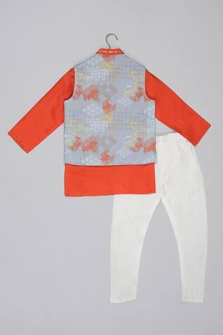Little Brats Designer Orange & Grey Kurta Set 