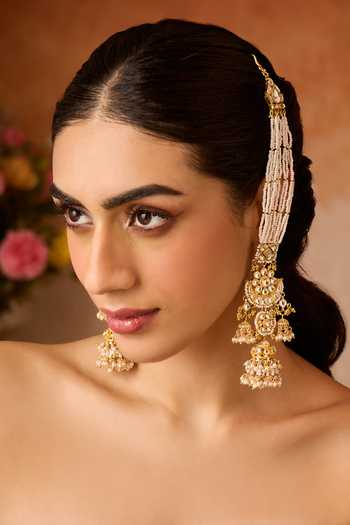 Paisley Pop Kundan Embellished Jhumka Earrings with Kaan Chain 