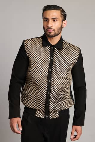 Siddartha Tytler Black Intrecciato Varsity Jacket 