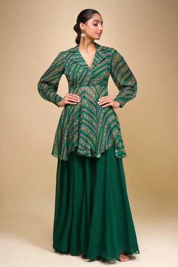 Samyukta Singhania Green Peplum Kurta & Palazzo Set 