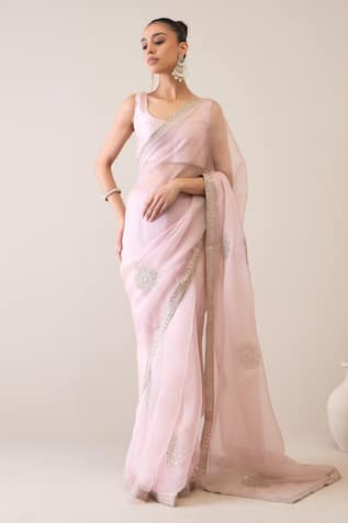 Roohbyridhimaa Azeez Hand Embroidered Saree With Unstitched Blouse Fabric 