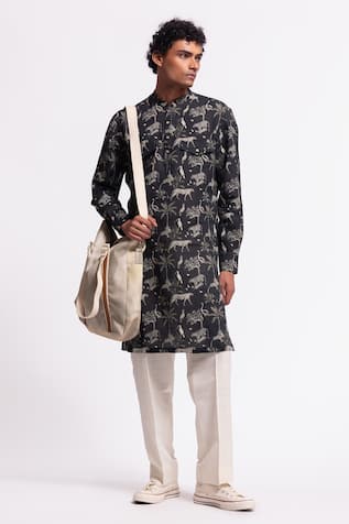 Balance by Rohit Bal Black Printed Linen Kurta 