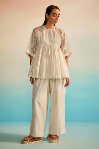 Ahmev Ivory Chanderi Top & Pant Set 