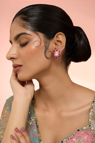 Red Floral 22kt Gold Plated Earrings 
