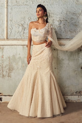Piri India Ivory Hand Embroidered Lehenga Set 