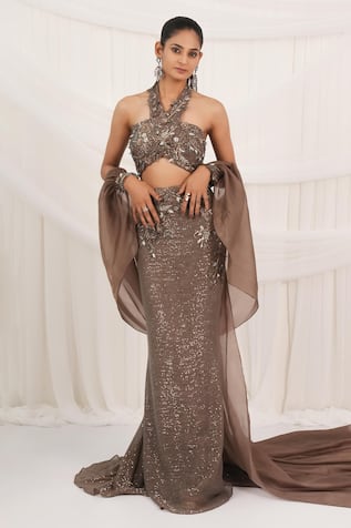 Aurouss Dusty Cocoa Embellished Lehenga Set 