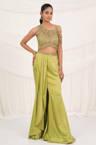 Aurouss Designer Draped Skirt & Padded Blouse Set 