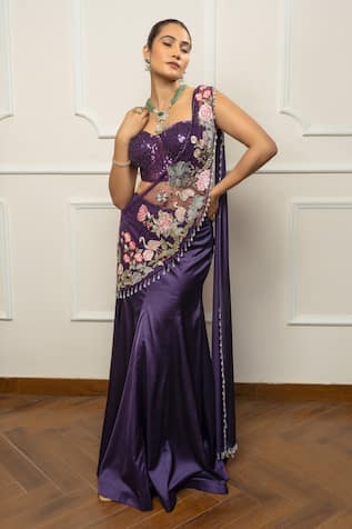 Isha Regalia Designer Purple Drape Saree Set 