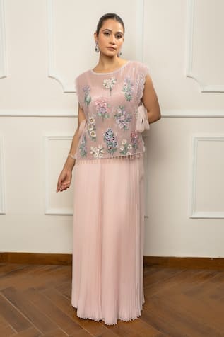 Isha Regalia Pink Hand Embroidered Top & Pleated Skirt 