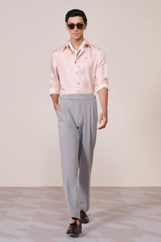 S&N By Shantnu Nikhil Pink Silk Twill Shirt  