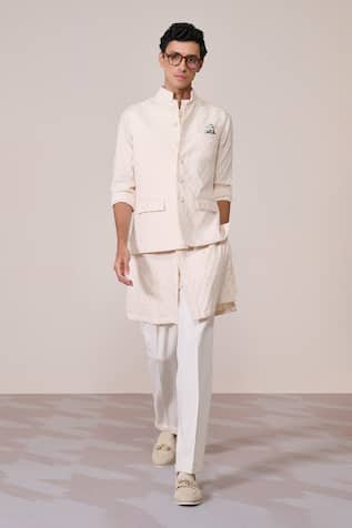S & N By Shantnu Nikhil Embroidered Off White Nehru Jacket  