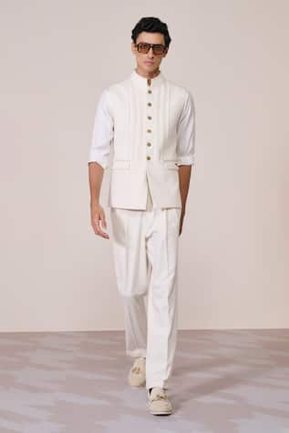 S & N By Shantnu Nikhil Offwhite Sartorial Nehru Jacket 