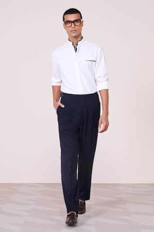 S & N By Shantnu Nikhil Offwhite Nehru-Collar Designer Shirt 