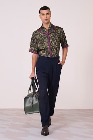 S & N By Shantnu Nikhil Houndstooth Print Silk Shirt 
